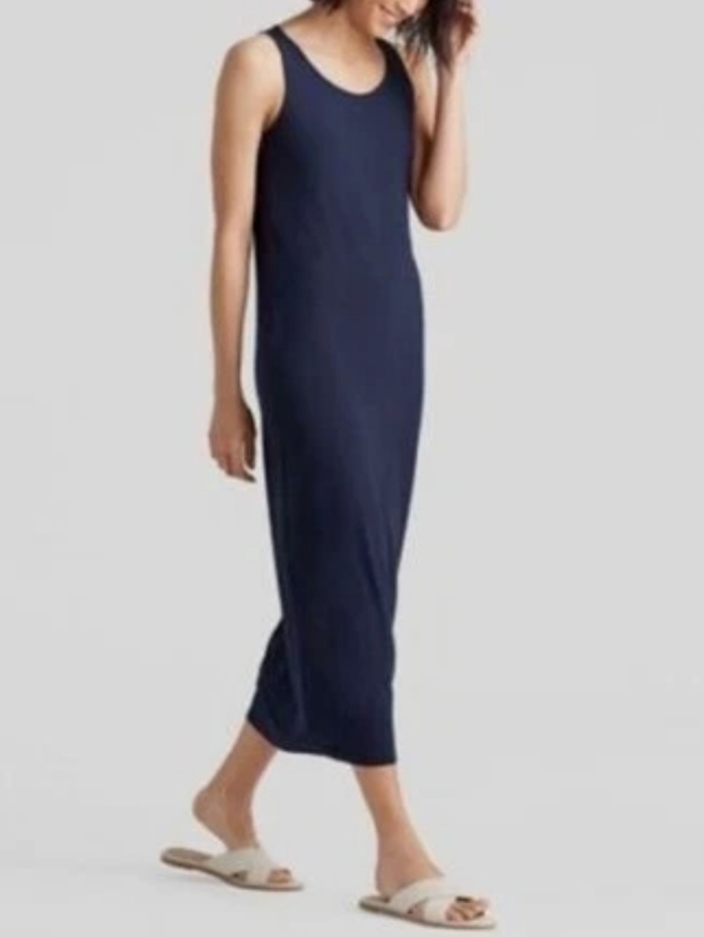Eileen Fisher System Viscose Jersey Maxi Tank Dress Size XXS Blue Minimalist